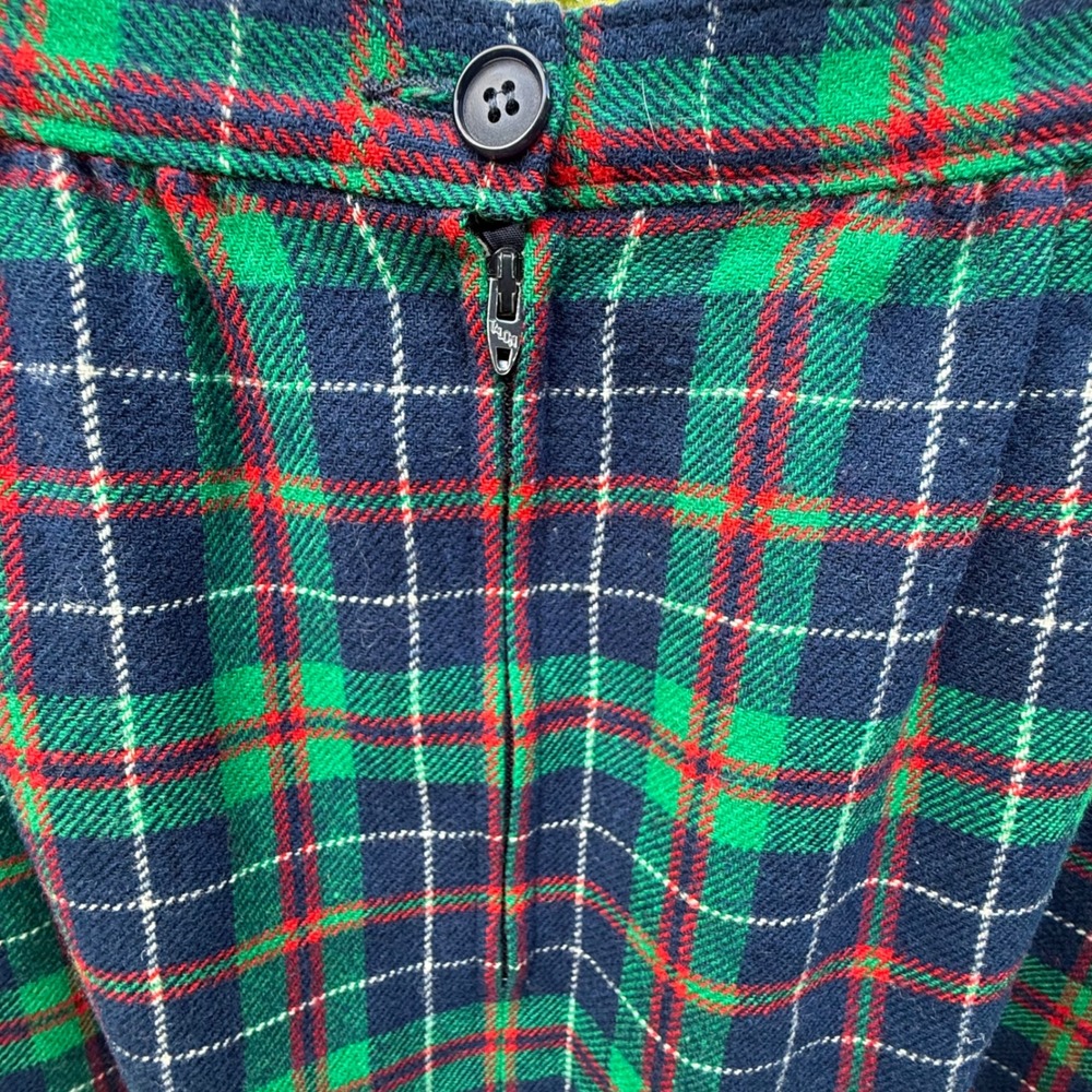 Vintage Pendleton Wool Plaid Midi Skirt Green Navy Red Pockets Made in USA 12 - Picture 6 of 9